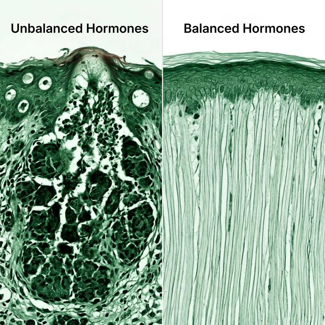 Skin under unbalanced vs balanced hormones